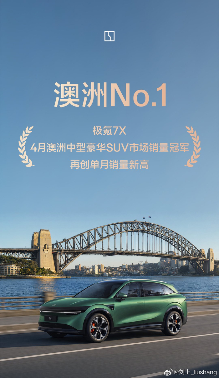 天博体育官方网站-极氪7X4月澳洲销量超越全球夺冠|销量冠军|zeekr 7x|澳大利亚_新浪新闻